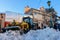 Snow removal on streets of old town