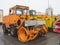 Snow-removing machine, parking in the airport in winter.