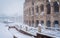 Snow in Rome on February 2018, the Colosseum in the morning while snowing.