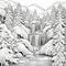 Snow Scene Coloring Page With Cascading Waterfall