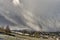 A snow shower falling in the North of England with a hilly backd