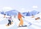 Snow ski resort. Snowboard family holidays, sport friends skiing and snowboarding. Winter outdoor activities, christmas