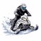 Snow Skier Riding On Skidoo: Winter Sport Vector Illustration