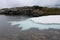 Snow slab on the lake and its reflection.