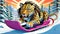 snow sled ski snowboard board tiger lion cat winter fun sport