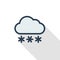 Snow, snowfall cloud, winter weather thin line flat color icon. Linear vector symbol. Colorful long shadow design.