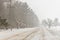 Snow Squall Conditions on a Country Road in Ontario Canada
