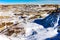 Snow starts to melt in Horseshoe Canyon, Drumheller, Alberta, Canada