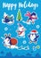 Snow sticker set with cartoon penguins, snowman and snowflakes