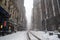 Snow storm on East Coast, New York City. Manhattan During Nor`easter Blizzard