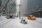 Snow storm on East Coast, New York City. Manhattan During Nor`easter Blizzard