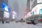 Snow storm on East Coast, New York City. Manhattan During Nor`easter Blizzard