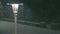 Snow storm hits lonely street lights from all sides. Time lapse