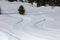 Snow surface  with twisted nordic ski pistes