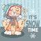 Snow Time Illustration With Cute Winter Cat