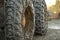 Snow tire chains on big truck wheel