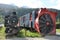 snow-topped mountain view and train in Skagway