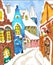 Snow Town watercolor Christmas Greeting card