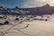 Snow trails foodsteps Melchsee-Frutt mountain resort village in switzerland