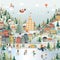 Snow Village Landscape Day scene wallpaper