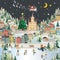 Snow Village Landscape night scene wallpaper, santa claus is com