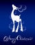 Snow white deer on a blue background with the inscription merry Christmas