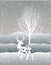 Snow winter forest landscape with deer. Abstract vector illustration of winter forest. tree