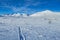 Snow winter in the mountains beyond Northern polar circle