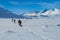 Snow winter skiing skitour expedition in the mountains of Sweden beyond polar circle