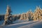 Snow winter with sunrise light in a mountain