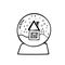 Snowball hand drawn in scandinavian doodle style. a glass ball with a house, a tree, snow, stars