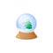 Snowball, snow globe with snowfall. Snowman and fur-tree. Winter isolated illustration