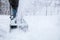 Snowblower in action during a snowstorm in the blizzard