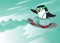 Snowboard cartoon vector character penguin sport character
