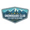 Snowboard Club patch. Vector illustration. Concept for shirt, print, stamp or tee. Design with forest and mountain