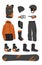 Snowboard equipment. clothes, shoes and accessories of a snowboarder. extreme sport. Winter activity icons