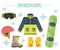 Snowboard equipment- jacket, boots, helmet, goggles, gloves