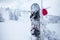 Snowboard equipment on ski slope