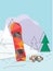 Snowboard flat illustration snowboarding objects winter sport