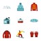 Snowboard icons set, flat style