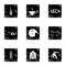 Snowboard icons set, grunge style