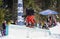 Snowboard jib contest in winter park
