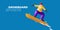 Snowboard jump race snowboarder 3d render character illustration poster composition