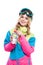Snowboard pretty girl opens water bottle