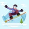 Snowboard skate geek hipster character winter sport ride flat design vector illustration