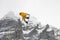 Snowboard ski freestyle big air contest in the background Mittelhorn mountain. Snowboard tricks, ski tricks. Jungfrau region