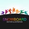 Snowboard, snowboarders, snowboarding extreme winter sport people silhouettes vector illustration, riding a board, tricks men