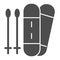 Snowboard solid icon. Sport board and sticks illustration isolated on white. Snowboarding symbol glyph style design