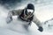 Snowboarder Descending Slope in Helmet - Close-Up Shot. AI