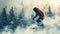 snowboarder in double exposure of Winter forest, silhouette